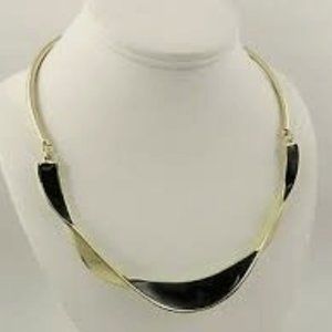 INC Goldtone  Black Enamel Twisted Collar Necklace